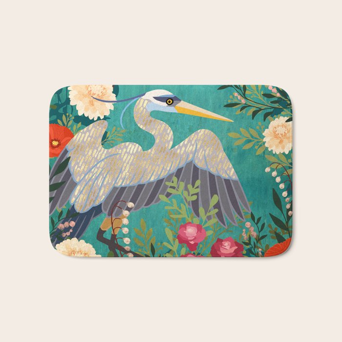 Bohemian Floral Heron Bath Mat Gallery Image 1