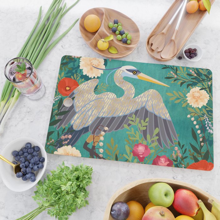 Bohemian Floral Heron Cutting Board Gallery Image 2