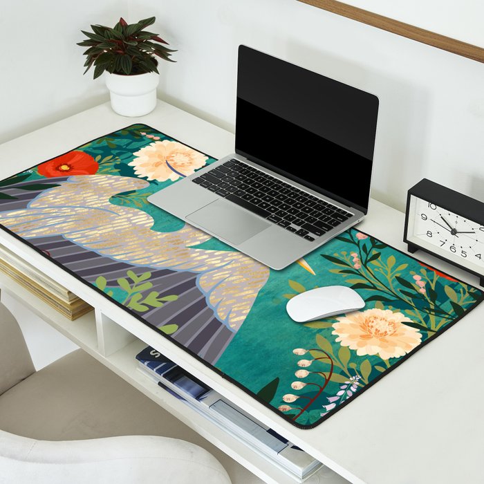 Bohemian Floral Heron Desk Mat Gallery Image 2