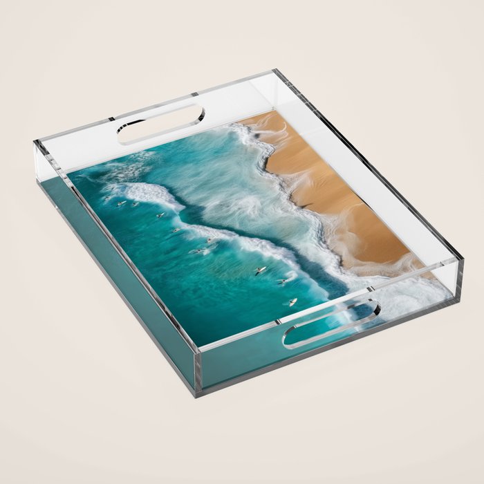 Surfers at Shore - Aerial Beach Photography Acrylic Tray Gallery Image 1