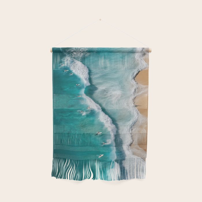 Surfers at Shore - Aerial Beach Photography Wall Hanging Gallery Image 1