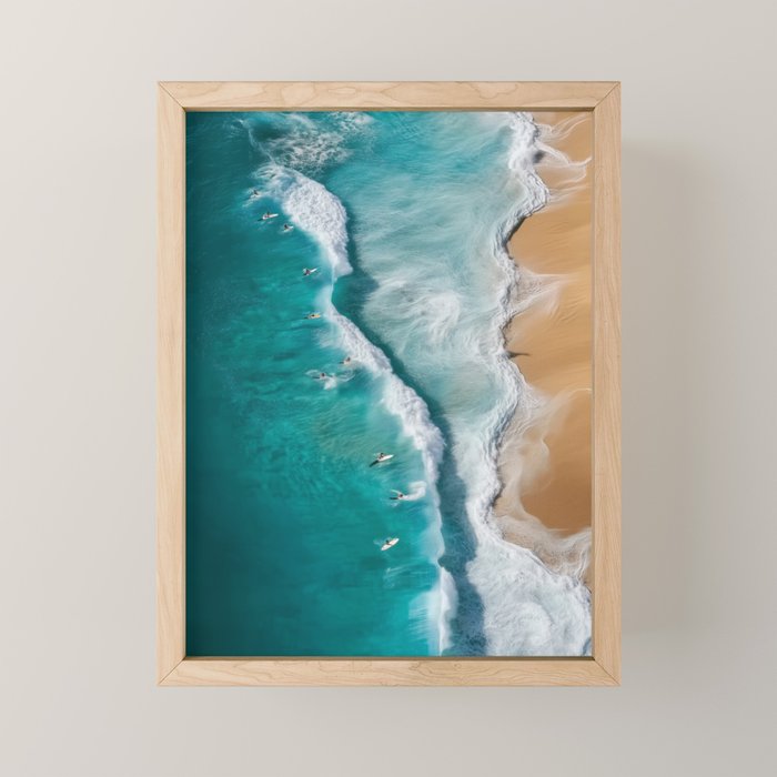 Surfers at Shore - Aerial Beach Photography Mini Art Print Gallery Image 1