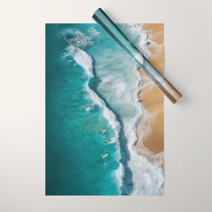 Surfers at Shore - Aerial Beach Photography Wrapping Paper Gallery Image 1