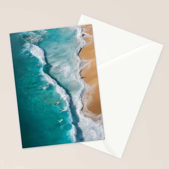 Surfers at Shore - Aerial Beach Photography Stationery Card Gallery Image 2