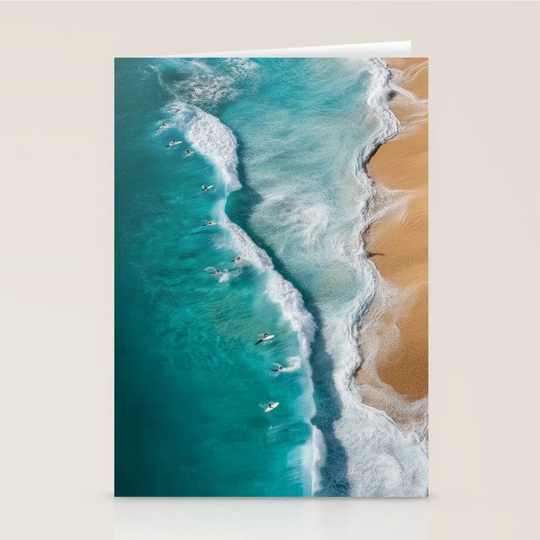 Surfers at Shore - Aerial Beach Photography Stationery Card Gallery Image 1