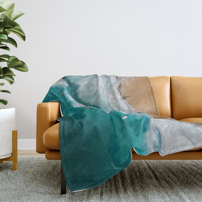 Surfers at Shore - Aerial Beach Photography Throw Blanket Gallery Image 2