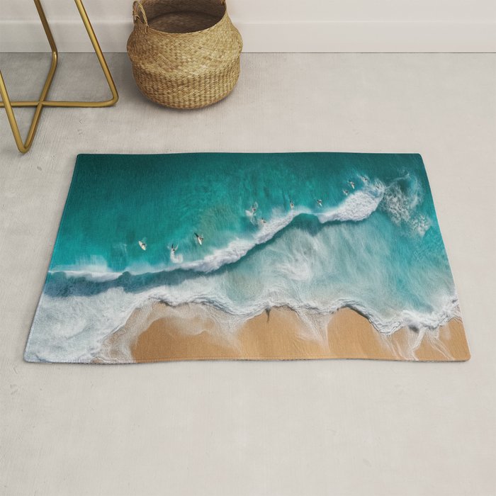 Surfers at Shore - Aerial Beach Photography Rug Gallery Image 1