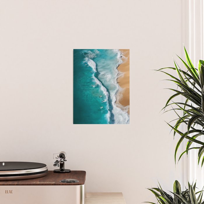 Surfers at Shore - Aerial Beach Photography Poster Gallery Image 2