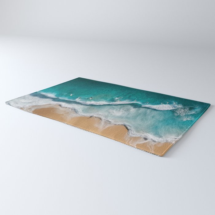 Surfers at Shore - Aerial Beach Photography Rug Gallery Image 3