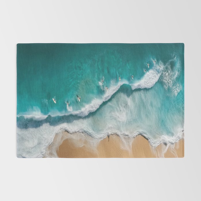 Surfers at Shore - Aerial Beach Photography Rug Gallery Image 2