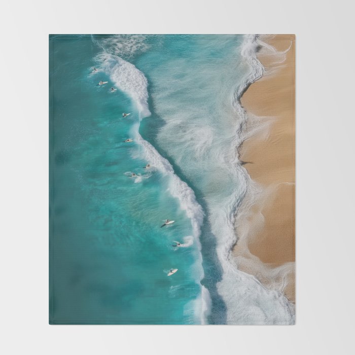 Surfers at Shore - Aerial Beach Photography Throw Blanket Gallery Image 2
