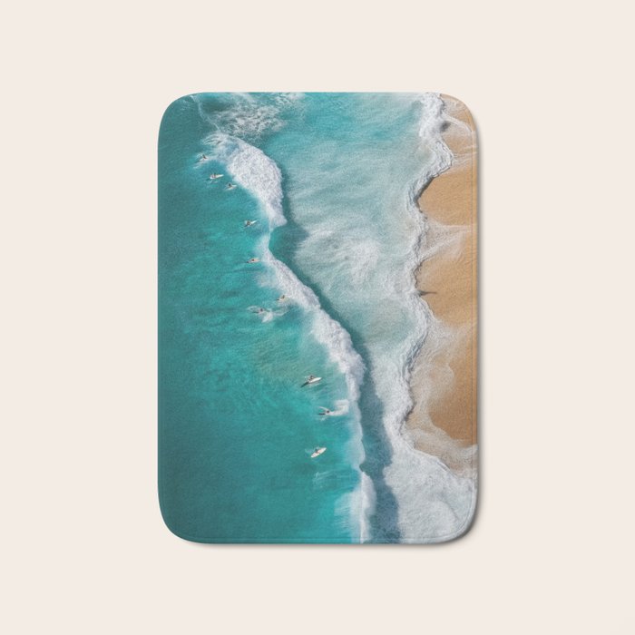 Surfers at Shore - Aerial Beach Photography Bath Mat Gallery Image 1