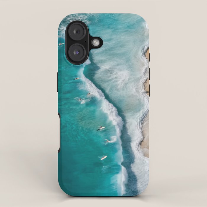 Surfers at Shore - Aerial Beach Photography iPhone Case Gallery Image 1