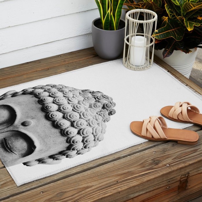 Shy Buddha - Black and White Photography Outdoor Rug Gallery Image 2