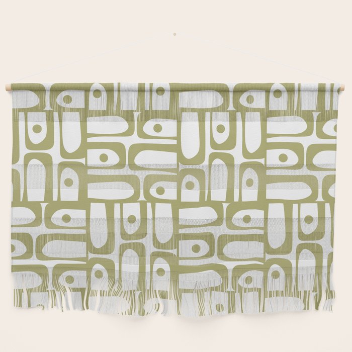 Mid Century Modern Piquet Geometric Pattern in Split Pea Green and White Wall Hanging Gallery Image 1