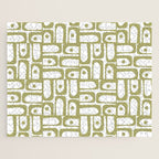Mid Century Modern Piquet Geometric Pattern in Split Pea Green and White Jigsaw Puzzle Gallery Image 1