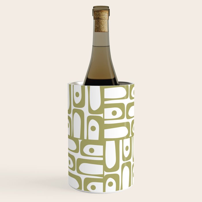 Mid Century Modern Piquet Geometric Pattern in Split Pea Green and White Wine Chiller Gallery Image 3