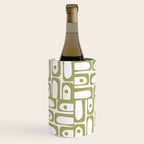 Mid Century Modern Piquet Geometric Pattern in Split Pea Green and White Wine Chiller Gallery Image 3