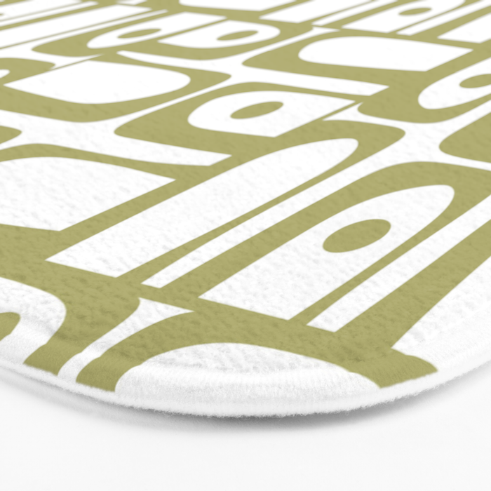 Mid Century Modern Piquet Geometric Pattern in Split Pea Green and White Bath Mat Gallery Image 3