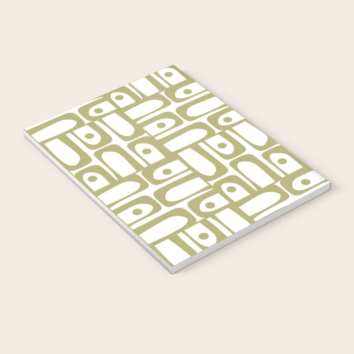 Mid Century Modern Piquet Geometric Pattern in Split Pea Green and White Notebook Gallery Image 3