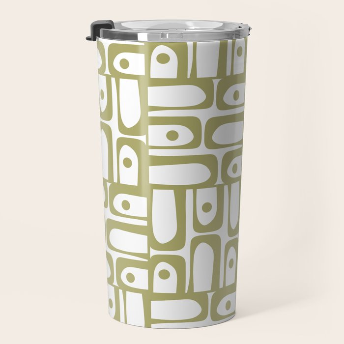 Mid Century Modern Piquet Geometric Pattern in Split Pea Green and White Travel Mug Gallery Image 3