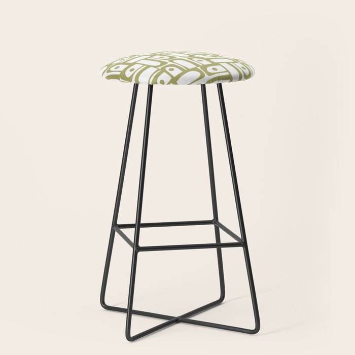 Mid Century Modern Piquet Geometric Pattern in Split Pea Green and White Stool Gallery Image 1