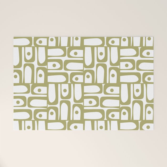 Mid Century Modern Piquet Geometric Pattern in Split Pea Green and White Welcome Mat Gallery Image 1