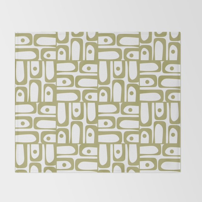 Mid Century Modern Piquet Geometric Pattern in Split Pea Green and White Throw Blanket Gallery Image 2