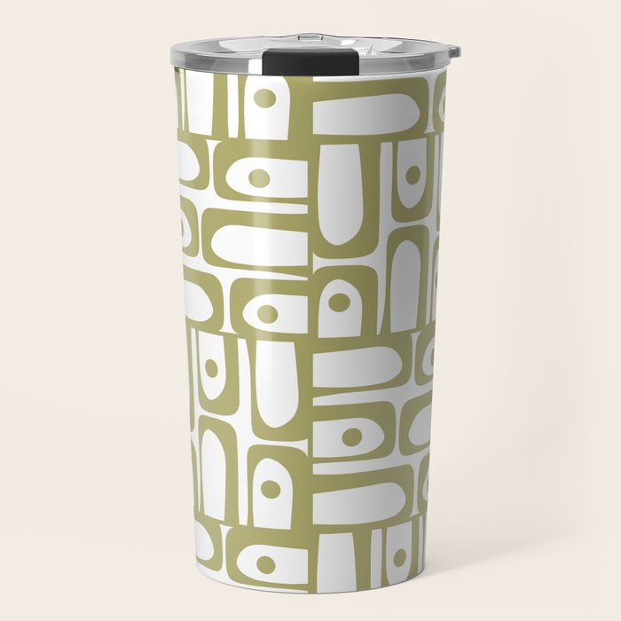 Mid Century Modern Piquet Geometric Pattern in Split Pea Green and White Travel Mug Gallery Image 1