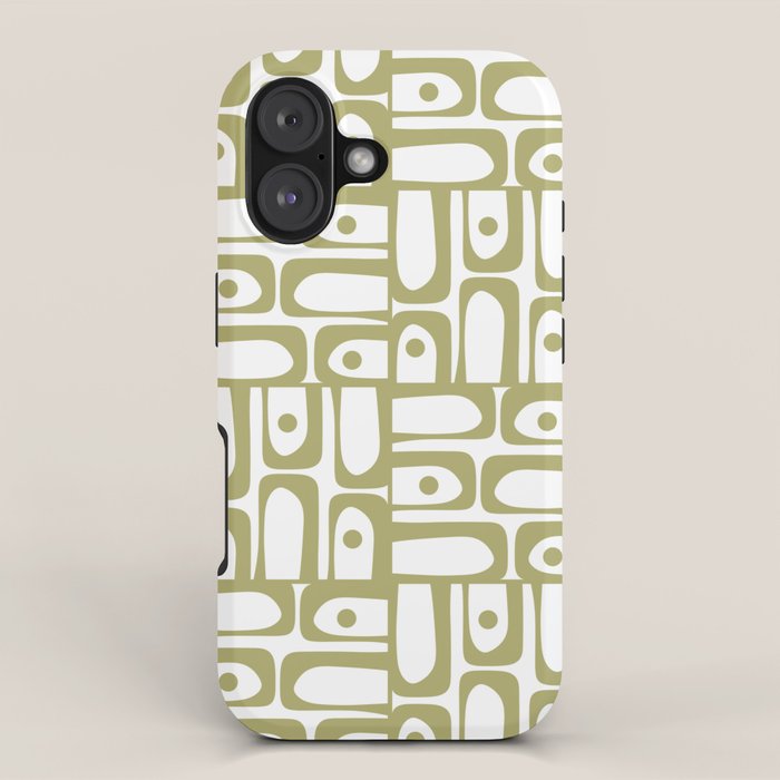 Mid Century Modern Piquet Geometric Pattern in Split Pea Green and White iPhone Case Gallery Image 1