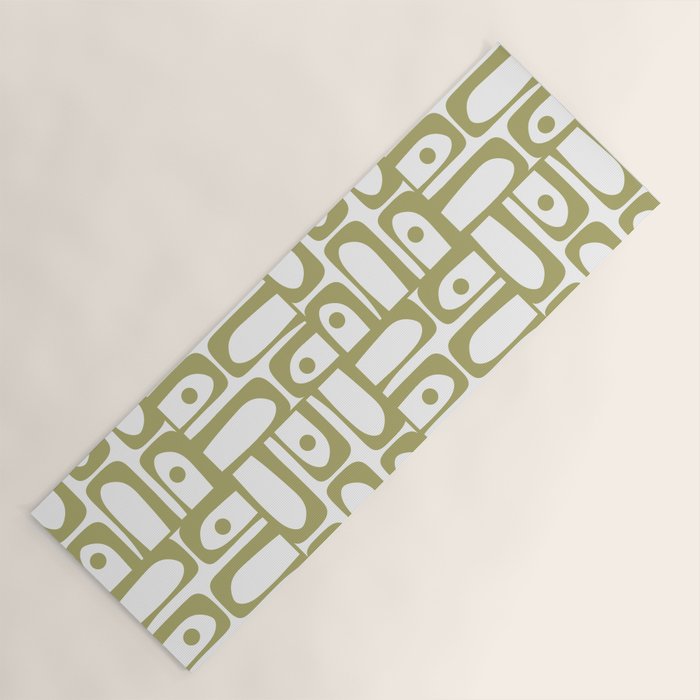 Mid Century Modern Piquet Geometric Pattern in Split Pea Green and White Yoga Mat Gallery Image 1