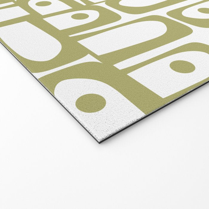 Mid Century Modern Piquet Geometric Pattern in Split Pea Green and White Welcome Mat Gallery Image 2