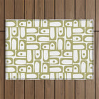 Mid Century Modern Piquet Geometric Pattern in Split Pea Green and White Outdoor Rug Gallery Image 1