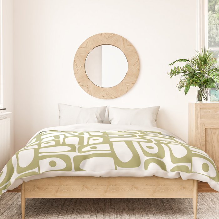 Mid Century Modern Piquet Geometric Pattern in Split Pea Green and White Duvet Cover Gallery Image 3