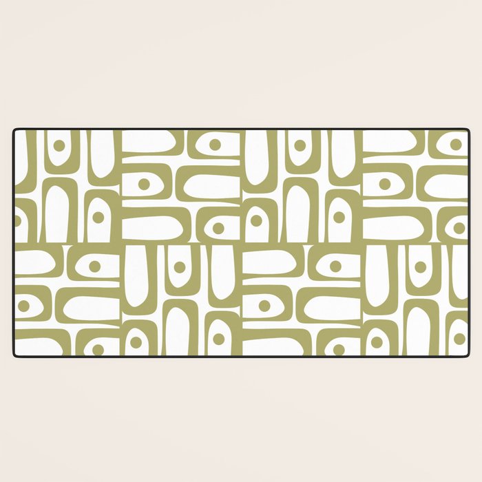 Mid Century Modern Piquet Geometric Pattern in Split Pea Green and White Desk Mat Gallery Image 3