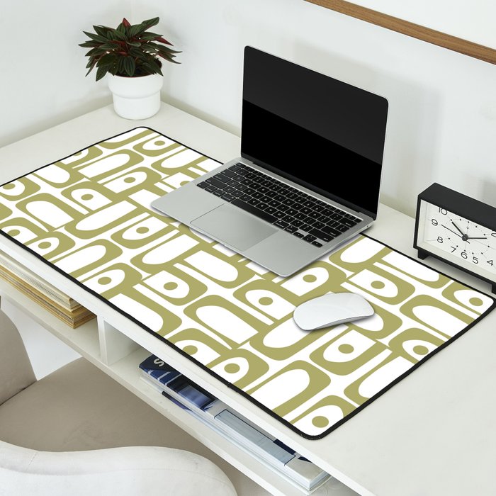 Mid Century Modern Piquet Geometric Pattern in Split Pea Green and White Desk Mat Gallery Image 2
