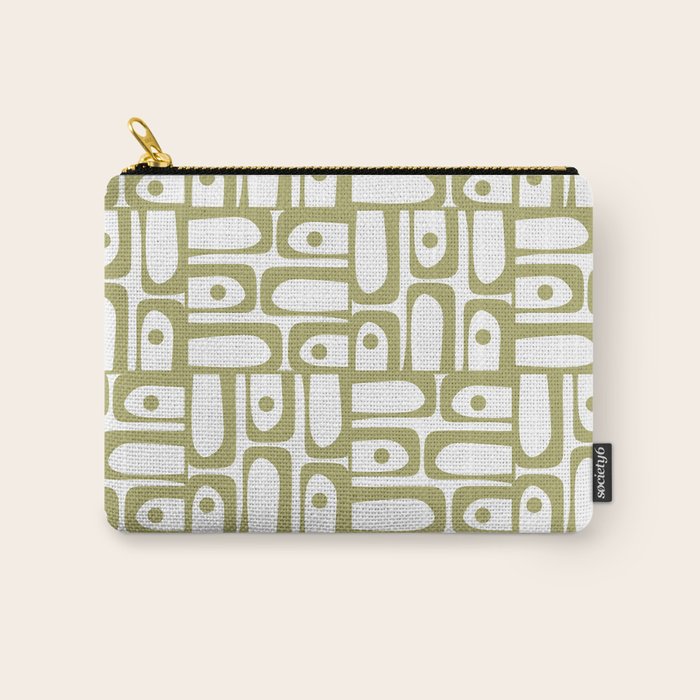 Mid Century Modern Piquet Geometric Pattern in Split Pea Green and White Carry All Pouch Gallery Image 1