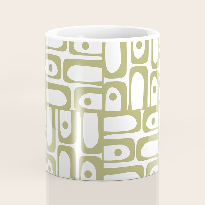 Mid Century Modern Piquet Geometric Pattern in Split Pea Green and White Coffee Mug Gallery Image 4