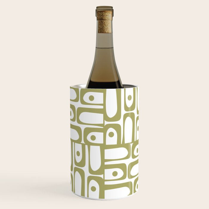 Mid Century Modern Piquet Geometric Pattern in Split Pea Green and White Wine Chiller Gallery Image 1
