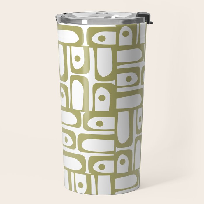 Mid Century Modern Piquet Geometric Pattern in Split Pea Green and White Travel Mug Gallery Image 2