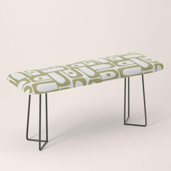 Mid Century Modern Piquet Geometric Pattern in Split Pea Green and White Bench Gallery Image 1