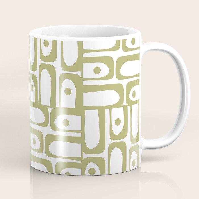 Mid Century Modern Piquet Geometric Pattern in Split Pea Green and White Coffee Mug Gallery Image 1