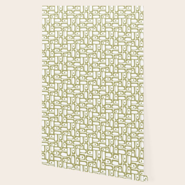Mid Century Modern Piquet Geometric Pattern in Split Pea Green and White Wallpaper Gallery Image 2