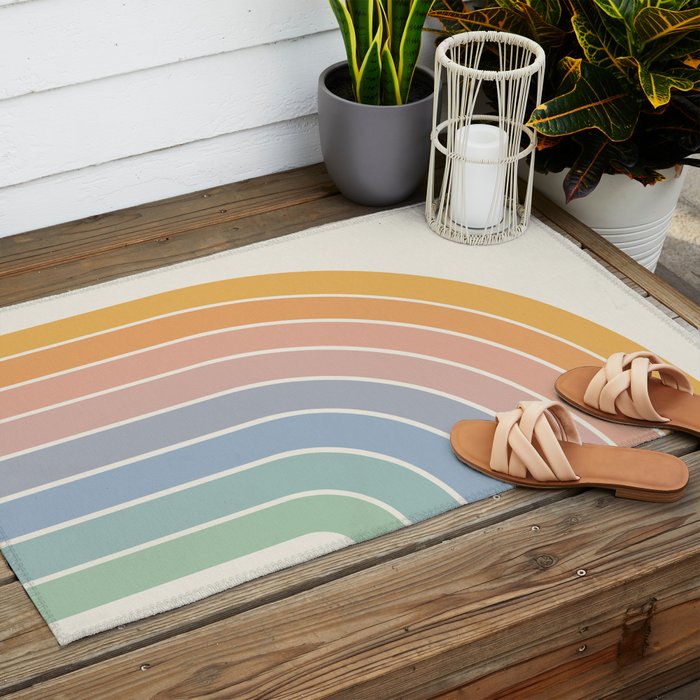 Gradient Arch XIII Retro Mid Century Modern Rainbow Outdoor Rug Gallery Image 2