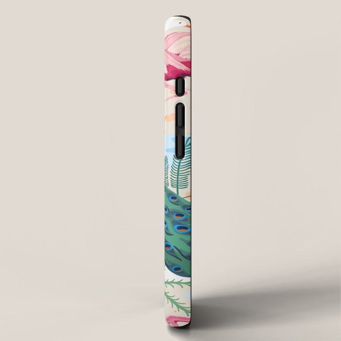 Utopia, Tropical Wildlife Animals, Flamingo Peacock Seagull Vintage Botanical Palm iPhone Case Gallery Image 2