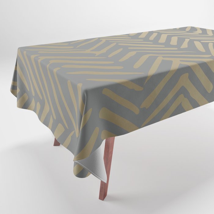 Herringbone, Boho, Mudcloth Pattern, Grey and Gold Tablecloth Gallery Image 1