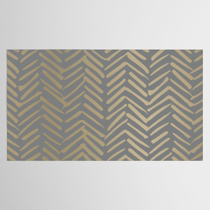 Herringbone, Boho, Mudcloth Pattern, Grey and Gold Tablecloth Gallery Image 2