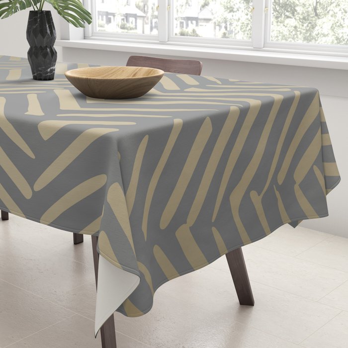 Herringbone, Boho, Mudcloth Pattern, Grey and Gold Tablecloth Gallery Image 3