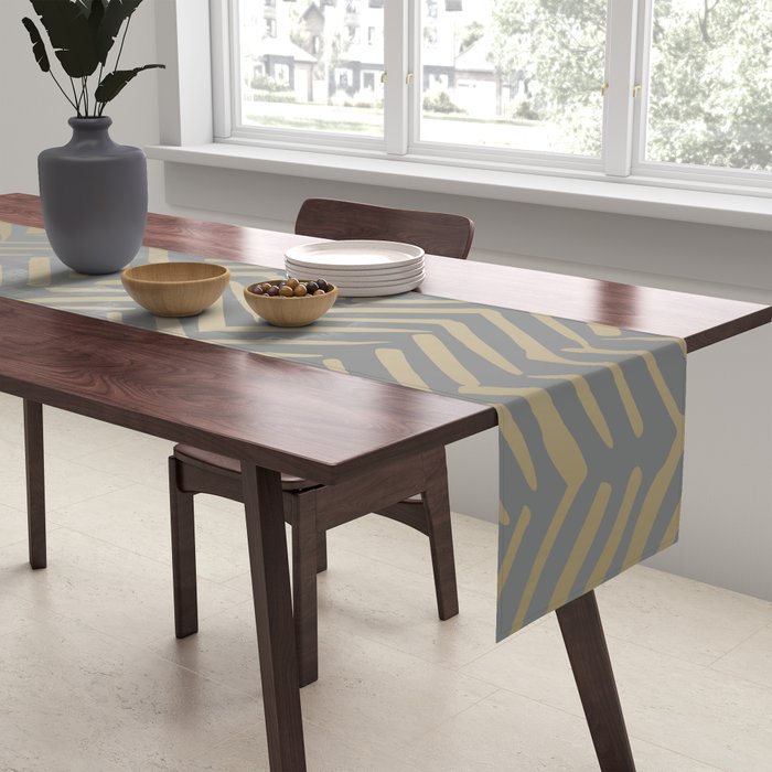 Herringbone, Boho, Mudcloth Pattern, Grey and Gold Table Runner Gallery Image 2