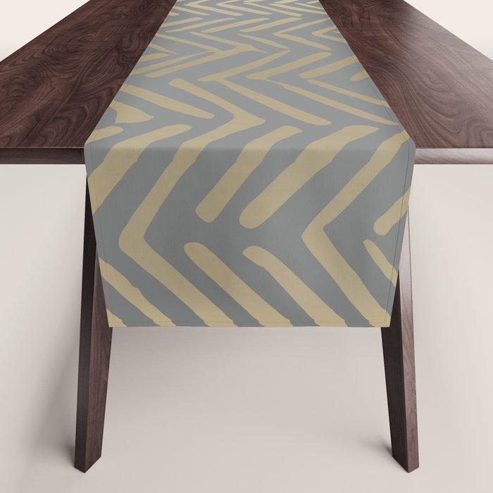 Herringbone, Boho, Mudcloth Pattern, Grey and Gold Table Runner Gallery Image 1